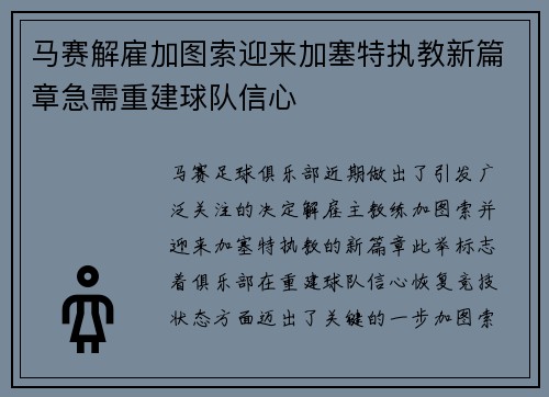 马赛解雇加图索迎来加塞特执教新篇章急需重建球队信心